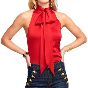 Van Tisse Vintage Red Tie-Neck 100% Silk Halter Luxury Top, Medium USA